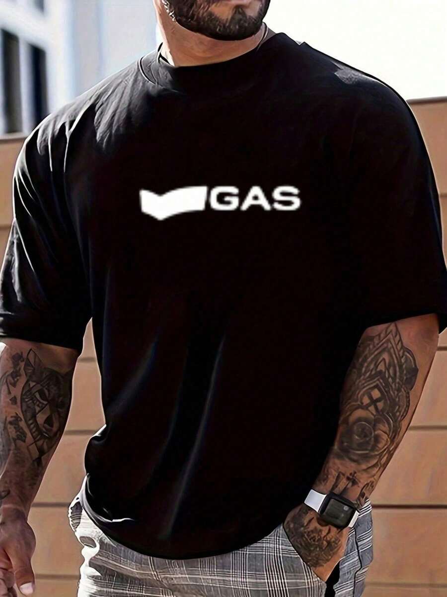GAS Logo Graphic T-Shirt,Comfortable Casual Mens Clothing, 220 Grams Heavyweight Cotton Printed T Shirt For Men,Christmas Clothes - Black - View 1