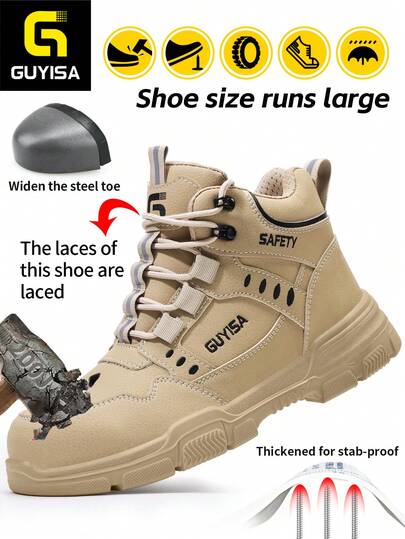 GUYISA Steel Toe Shoes, Anti-Smash, Anti-Puncture, Rotary Smart Buckle One-Second On/Off, High-Top, All-Season, Rubber Sole, Mining & Construction Boots, Men's Fashion High-Top Boots (This Is The CN Size, International Size May Differ, This Model Runs Large, Please Choose One Size Smaller!)