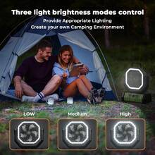 Ventilador portátil de camping con luz y control remoto, doble gancho, de plástico, recargable a batería, silencioso, USB, para escritorio, tienda de campaña, viajes, autocaravana, 20000 mA - Verde militar - Ver 5