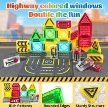 Magnetic Building Block Set With Iron Box, STEM Sensory Toy Education Building Block Imitates Road Driving Perfect Birthday Gift Random Color Christmas Halloween Gift, For Boys And Girls 3 Years Old+ - 彩色 - 查看 7
