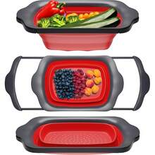 XL Large Kitchen Strainer By  - Collapsible  Over-The-Sink Colander With Extendable Handles - Use With Pasta, Fruit, Berries & Veggie - 6 Quart - Red - Xám - Xem 2