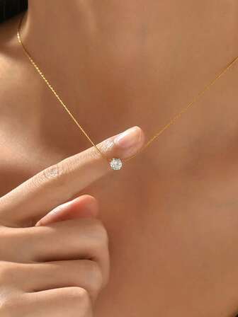 1pc 18K Gold Plated Stainless Steel Chain Rhinestone Necklace, Simple Temperament For Women's Daily Wear Jewelry