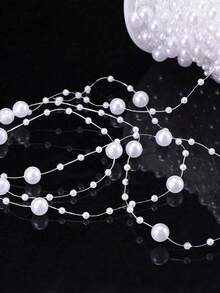 10米仿白珍珠串珠花环，装饰珍珠，精美优雅的白色珍珠线轴，珍珠花环，适用于婚礼、派对、生日、珠宝配饰、婚礼/生日派对装饰、DIY工艺品、蛋糕装饰、蛋糕顶饰、蛋糕装饰工具、斋月装饰，39.37英寸/196.85英寸/3毫米+8毫米，时尚配饰工艺品 - 彩色 - 查看 5