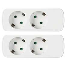 1/2 Paquete Enchufe Estándar UE de Doble Salida con Interruptor, Protección contra Sobrecarga, Portátil, Negro & Blanco, Adecuado para Uso Doméstico y de Oficina - Enchufe EU Tipo E(220-240V) - Ver 14