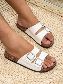 Fashionable Sandals With Soft Cork Soles, Comfortable Insoles, Slip-On Mule Style, Suitable For Summer Outdoor Beach Walking, Unisex Couples Shoes