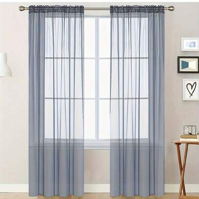 Solid Color Sheer Curtains, Set Of 2, Each 40 Inches Wide X 98 Inches Long, Rod Pocket Style, Suitable For Living Room And Bedroom