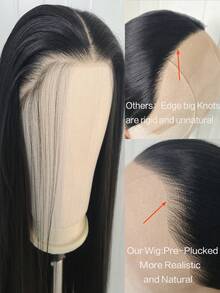 Black Long Straight Synthetic Lace Front Wigs Pre Plucked For Women 24 Inches 150 Density - Black - View 3