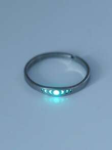 Nooxian 1 pieza Anillo de acero inoxidable con fase lunar que brilla en la oscuridad, para mujer, brilla después de cargarse, no brilla sin cargarse - Plateado - Ver 10