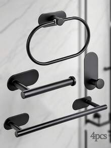 4pcs/set Estantes adhesivos para toallas para pared de baño, soporte para toallas para cocina, baño y lavandería de acero inoxidable, anillo para toallas de mano, soporte para paños de cocina sin taladrar, colgadores de toallas de gran resistencia, barra para toallas de mano/rostro, ganchos, organizadores de almacenamiento de baño, accesorios de ferretería - Negro - Ver 8