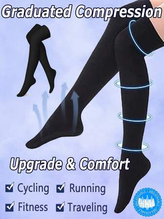 Knee Thigh High Compression Over The Knee Socks For Women Men Long Socks Suitable For Running Cycling Sport Gym, Cozy