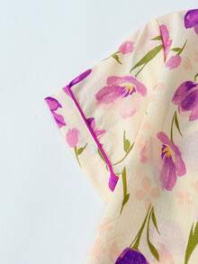 女士短袖和短裤郁金香印花睡衣套装