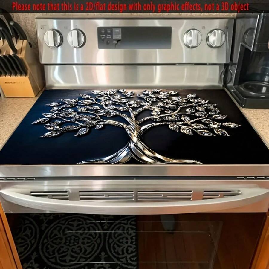 2D Flat, 1pc Silvery Crystal Tree Design Rubber Stove Cover Protector, 28.3 X 20.5 Inch, Elegant Floral & Leaf Pattern, Heat-Resistant & Non-Slip, Perfect For Luxury Kitchens, Fashion Shows, And Private Clubs, Stove Top Protector, Event Kitchen Decor - 52*72 - Xem 1