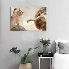 Unframed Michelangelo's Cat Canvas Art Print - 23.6x15.7in, Waterproof Wall Decor For Living Room,Bedroom,Office,Dining Area,Bar - Whimsical Twist On Classic Painting