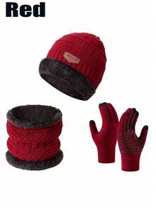 1 Set Winter Knitted Beanie Hat & Neck Warmer & Gloves, Wool Lined Skull Cap Infinity Scarf Touchscreen Gloves For Men & Women - Multicolor - View 8