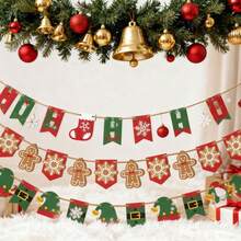 Christmas Wood Garland Boots/Gingerbread Man Hanging Decorations Party Supplies for Fireplace, Wall - Multicolor - Ver 1