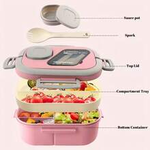 ZTVZTV Double-Layer Multi-Compartment Lunchbox Set/Single Lunchbox. Includes Lunchbox, Cup, And Lunch Bag, Suitable For School, Office, And Outdoor Picnics. | Food Storage Containers | Kitchen Accessories | Lunchbox Set/Single Lunchbox - 粉紅色套裝1(便當+咖啡杯+餐袋) - 查看 4
