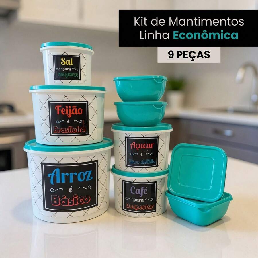 Kitchen Supplies Set Kit ECONOMIC LINE - 5 Supplies + 4 Square Jars 500 ML TPW Line - 薄荷藍TPW - 查看 1