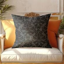 2Pcs Black Retro Floral Pattern Single-Sided Print Throw Pillow Covers, 17.7x17.7 Inches, Machine Washable With Zipper, Ideal For Sofa, Living Room, Bedroom Home Decor, Decorative Pillows, Not Insert Included - Multicolor - View 4