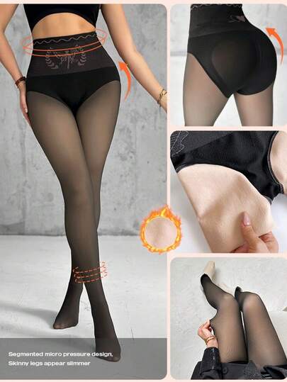 ChicMe Kvinnors termiska fleecefodrade strumpbyxor med hög midja, rumplyftande magkontroll, transparenta leggings, varma strumpbyxor, kausalt dagligt bruk