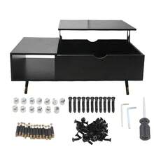 Mesa de Centro Elevable, Mesa Centro con Compartimentos Ocultos y Estante de Almacenamiento, para Salón, 50 x 100 x (45-60 cm), Negro con Veta de Mader, Mesa de Centro para Sala Elevable de Madera - Negro - Ver 7