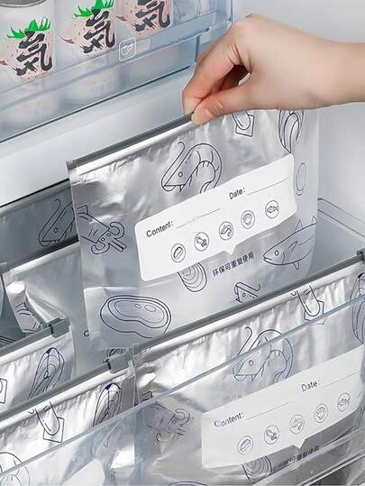 Reusable Aluminum Foil Sealed Storage Bags, Vacuum Zipper Bags For Food That Can Be Resealed, Upright Sealed Bags With Labels And Zipper Locks For Vegetables, Fruits And Meats