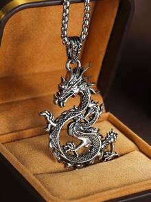1pc Vintage Gothic Fierce Dragon Pendant Necklace, Gift For Men, Valentine's Day, Father's Day - Dragon - View 7