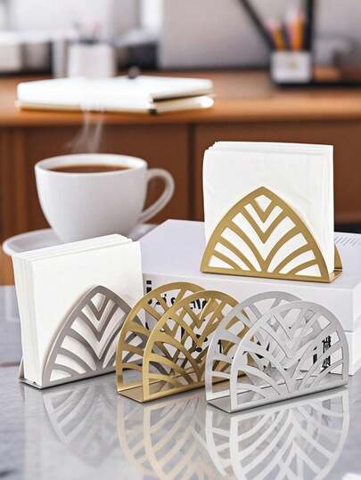 Caja de pañuelos de metal hueco de lujo, diseño semicircular y triangular, organizador decorativo de toallas de papel para comedor, sala de estar, dormitorio, uso diario