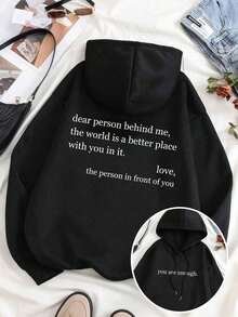 Winter Clothes For WomenINAWLY Women's Slogan Print Hooded Drop Shoulder Sweatshirt Dear Person Behind Me, The World Is A Better Place With You In It Remember That! The Person In Front Of You Graduation,Back To School Fits,Graduation,Teacher Fits For Women,Back To School Pullover Fall FitLoose And Comfortablehoodie Christmas Sweatshirt - 黑色 - 查看 1