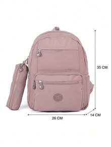 Backpack And Pencil Case Kit For Youth/College, Small, Waterproof Nylon, Plain, C306 - Màu be - Xem 5