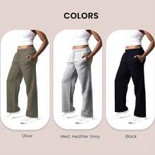 3 Pack Women's Wide Leg Sweatpants Workout And Yoga (Plus Sizes Available) ZQZF - 黑色/中灰/橄欖綠 - 查看 11