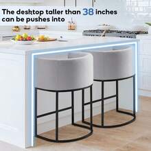 26" H Counter Height Bar Stools Set Of 1/2/3/4, Modern Upholstered Barrel Stools With Backrest And Armrests, Linen Fabric Kitchen Island Barstools With Sturdy Metal Frame, Support 450 LBS - Màu Xám nhạt - Xem 2