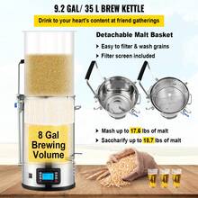 Sistema de elaboración de cerveza eléctrica, olla de preparación de 9,2 gal/35 L, cafetera de cerveza casera todo en uno con bomba, dispositivo de ebullición de puré con panel, modo automático/manual 100-1800 W de potencia 25-100 ℃ Temp 1-180 min temporizador Memoria de recetas - 9,2 galones - Ver 4