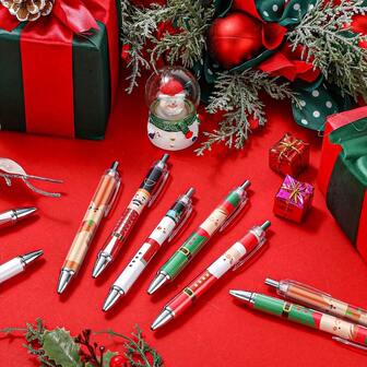 10pcs Christmas Pens, Christmas Ballpoint Pens, Adult Retractable Black Ink Neutral Pens, Suitable For Holiday Party Gifts, Office Supplies, Classroom Gifts, Christmas Gifts