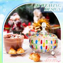 LOVEWE Vintage Decorative Glass Candy Dish (1-Pack) - Covered, Relief Pattern (Amber) | Holiday Chocolate/Dessert/Jewelry Storage Bowl - 1 - View 8