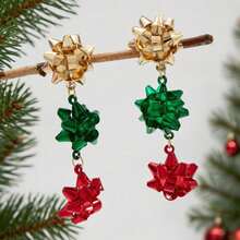 1 Pair Christmas Series Tricolor Flower Earrings, Christmas Gift For Women - Multicolor - View 3