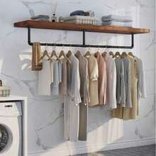 Barra para Colgar Ropa 184 cm - Montada en Pared con 4 Ganchos, para Hogar y Tienda de Ropa - Unitalla - Ver 2