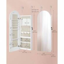 Wide Jewelry Organizer, Jewelry Cabinet Wall/Door Mounted, Arched Mirror With Storage, Lockable, Rounded Corner, Interior Mirror, 3.9x 16.5x 42.5 Inches, Cloud White UJJC020W01 - 雲白 - 查看 5