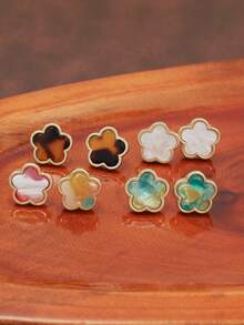 1对独特创意可爱高端小众甜美四叶草耳环（图案随机） - 彩色 - 查看 3