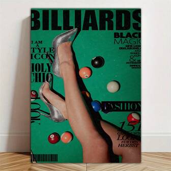 1 件别致的超现实台球艺术海报 - 爱情主题，纯色装饰，适用于卧室、客厅、办公室 - 独特的高跟鞋和台球设计，画布，卧室墙壁艺术|流行文化装饰，无框架