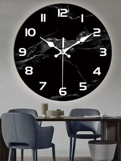 [Marble Texture Silent Wand Clock] 1pc Moderne Zwart Marble Wood Klok Japanese Quartz Movement, Round Analog Display, Fantasy Theme AA Battery Operated Home Room view 3