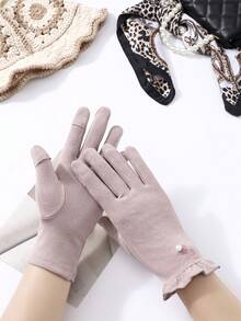 1 Pair High Elastic Fleece Flip-Top Outdoor Cycling Gloves+Winter Gear+Gloves Bear+Christmas