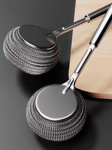 新款不锈钢锅刷，厨房清洁百洁布，长柄设计，洗碗刷清洁工具 - 黑色 - 查看 1