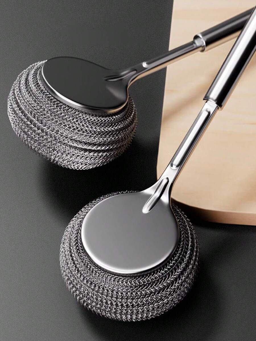 新款不锈钢锅刷，厨房清洁百洁布，长柄设计，洗碗刷清洁工具 - 黑色 - 查看 1