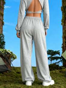 Women's Outdoor Casual Pants, High Street Fashion Sports Straight Breathable Sweatpants, Suitable For All Seasons - Light Grey - View 9