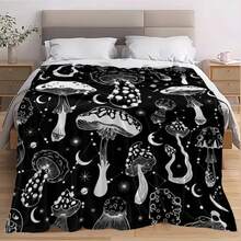 Cozy Black & White Mushroom & Snail Flannel Blanket - Plush All-Season Bedspread With Magical Forest Creatures, Soft Bed/Couch/Travel Throw & S, Durable Bedding Gift (/Black)-30*40in - 彩色 - 查看 2