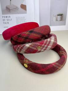 Diadema a cuadros rojos vintage, de corona alta, versátil para Año Nuevo, Navidad, otoño/invierno, banda para el cabello, aro para el cabello, accesorios para el cabello