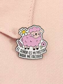 1pc Cute Pink Sheep Enamel Brooch, Religious Bible Verse Spanish Quote Badge, Fashion Jewelry Accessory Suitable For Men & Women, Elegant Gift For Friends - Pink - View 3