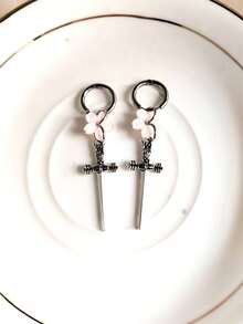 suteyi 1 Pair Gothic Style Sakura Sword Black Earrings, Fantasy Floral Weapon Aesthetic Jewelry - Multicolor - View 9