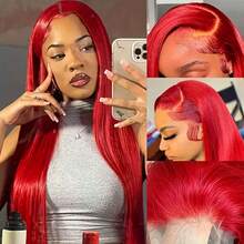 Uveous Red 13x4 Lace Front Wigs Human Hair Straight 13x4 HD Lace Frontal Wigs Human Hair Burgundy Red Wig Pre Plucked With Baby Hair 250% Density Colored Straight Human Hair Wigs For Women - SRed - 查看 4