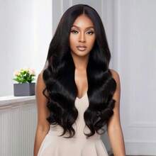 28-Inch Black Center-Parted Long Curly Synthetic Wig For Women, Everyday Wear - Black - View 1